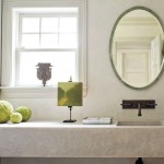 pops of green, natural tile, large mirror