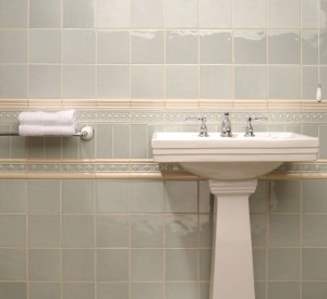 detailed beautiful tile with white sink