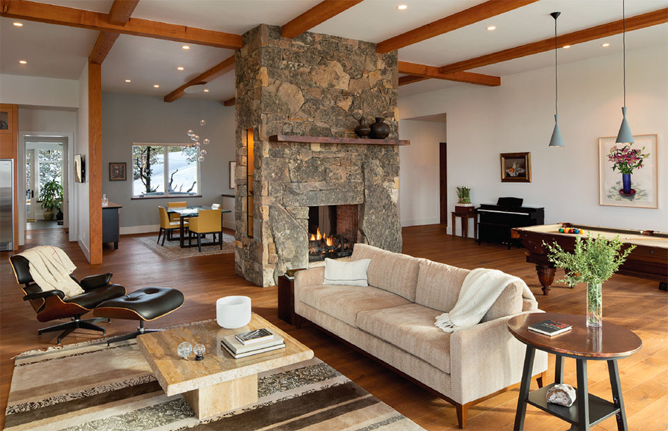 Sophistication & Comfort Share the Same Hearth in an Old Stone Modern- Bend Living Room 