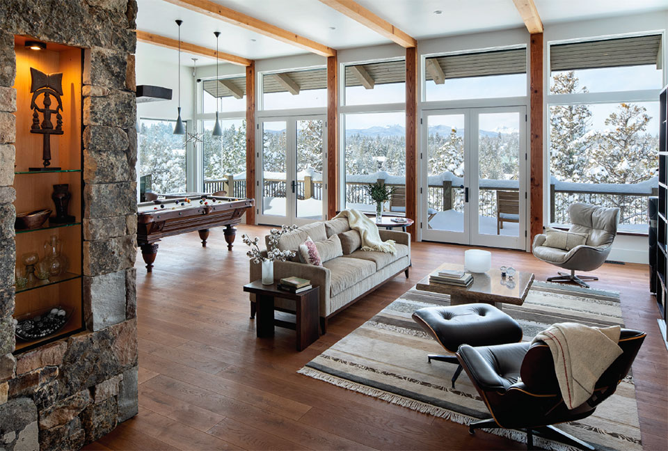 Sophistication & Comfort Share the Same Hearth in an Old Stone Modern- Bend Living Room 2