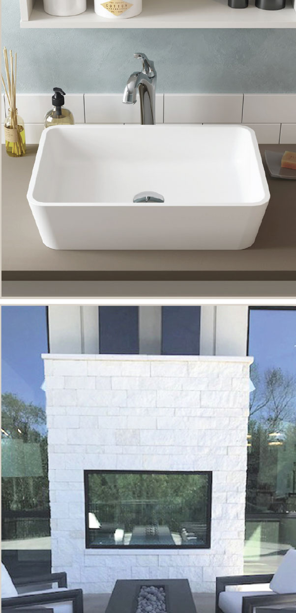 Cutting-Edge, Uniquely Personal- Bend Sink and Fireplace